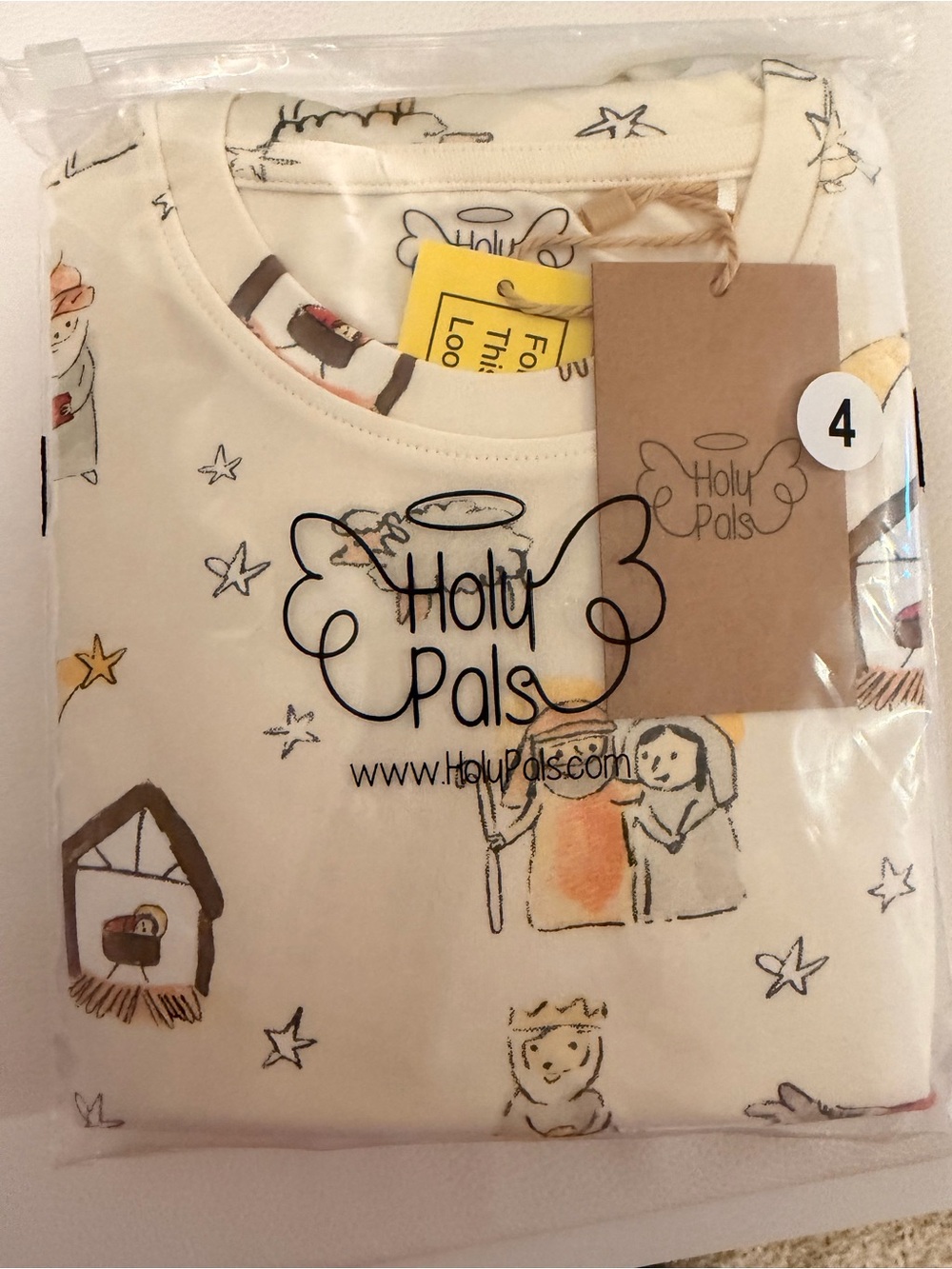 Cream Kids Pajama Set - Nativity Print Bamboo